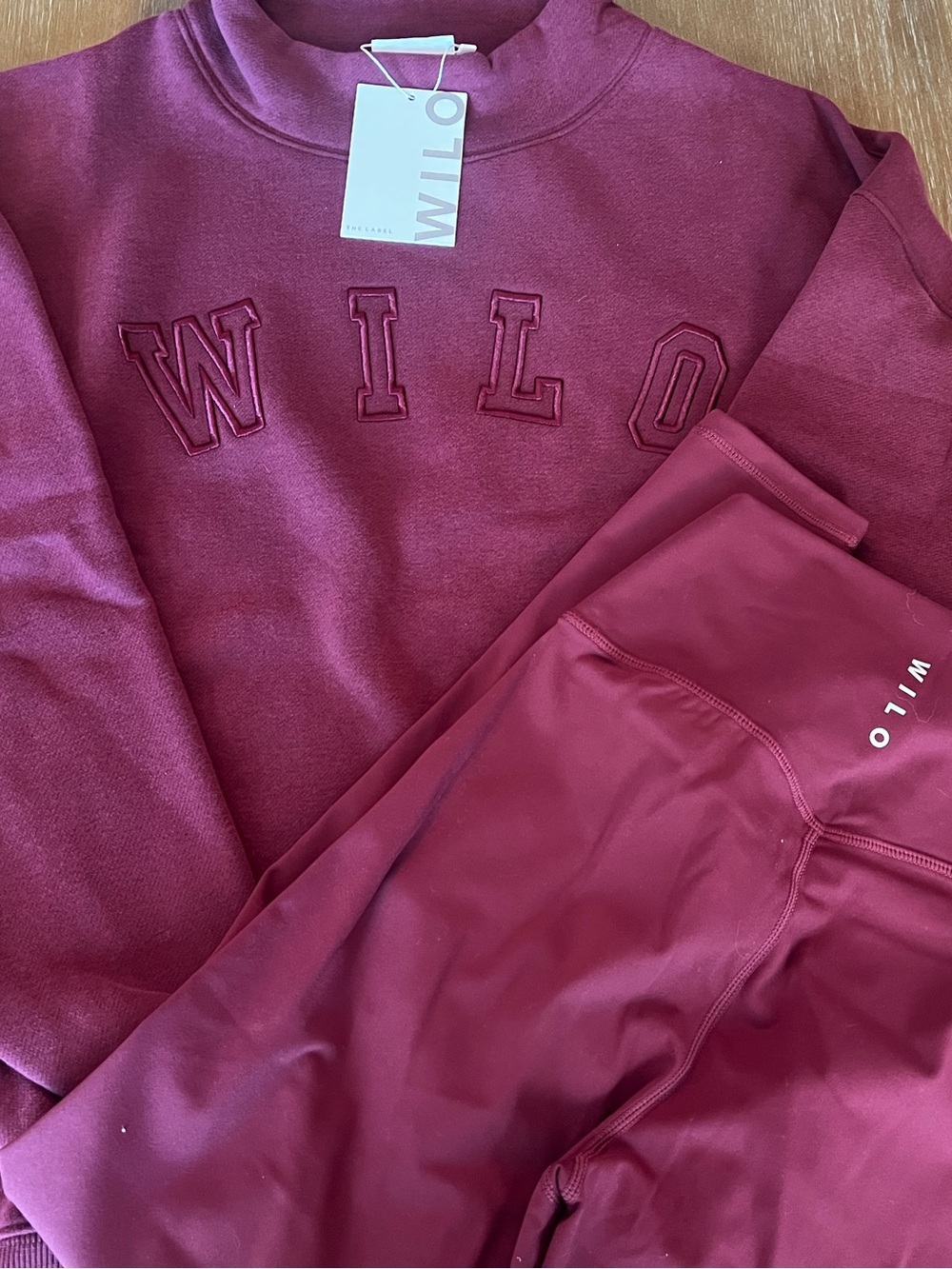 Wilo The Label 2 pc Funnel Neck Legging Set - Burgundy Small